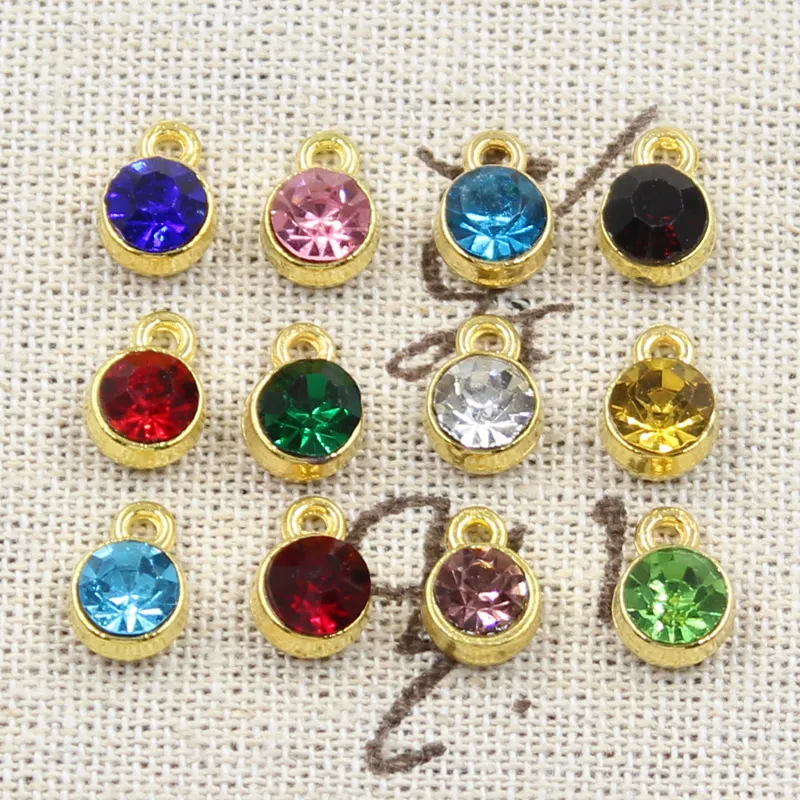 Abalorios de piedra de nacimiento de piedra de 10x7mm, 12 unidades, colgantes hechos a mano, accesorios de fabricación de cristales de Color dorado y plateado para pulsera y collar