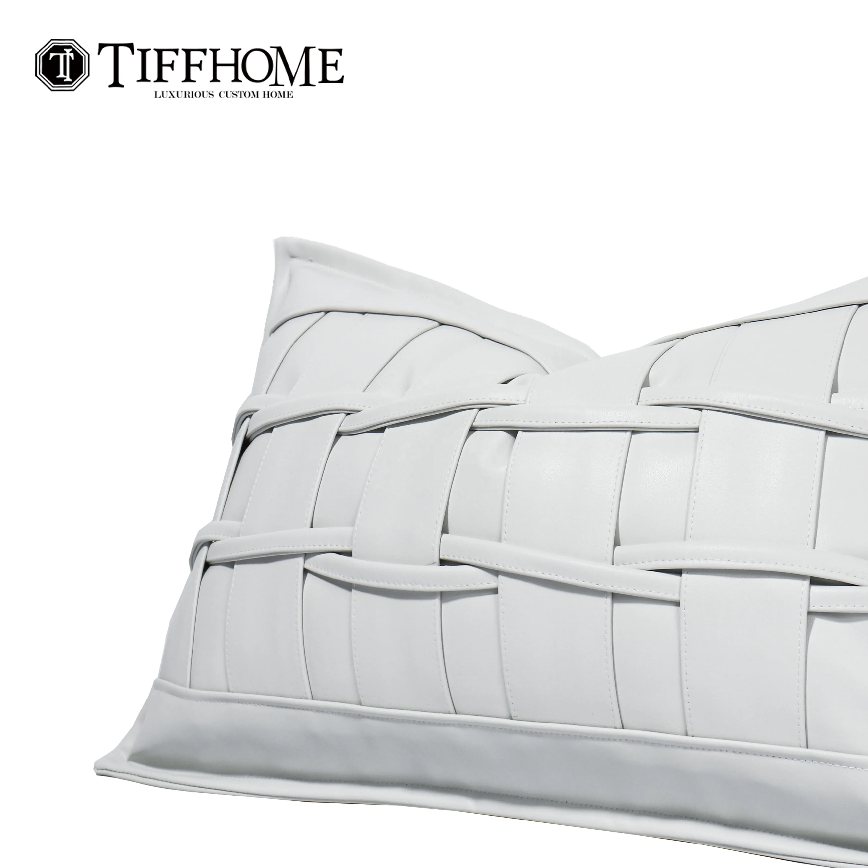Tiff Home Brand 2024 New Product 30*50cm Eco-Friendly Handmade White Leather Spliced Cushion Cover For All Seasons