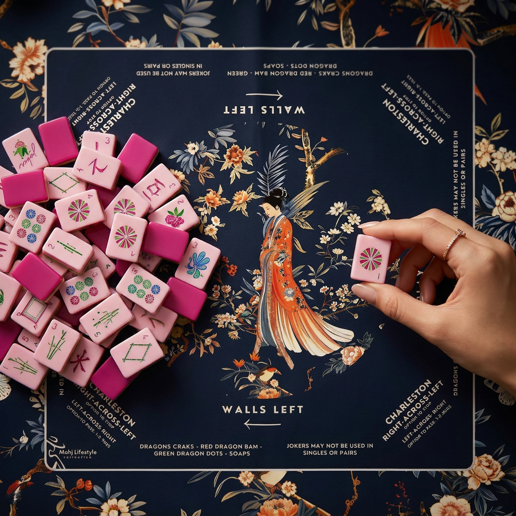 Light Pink Mahjong Tiles and Mat Set 7