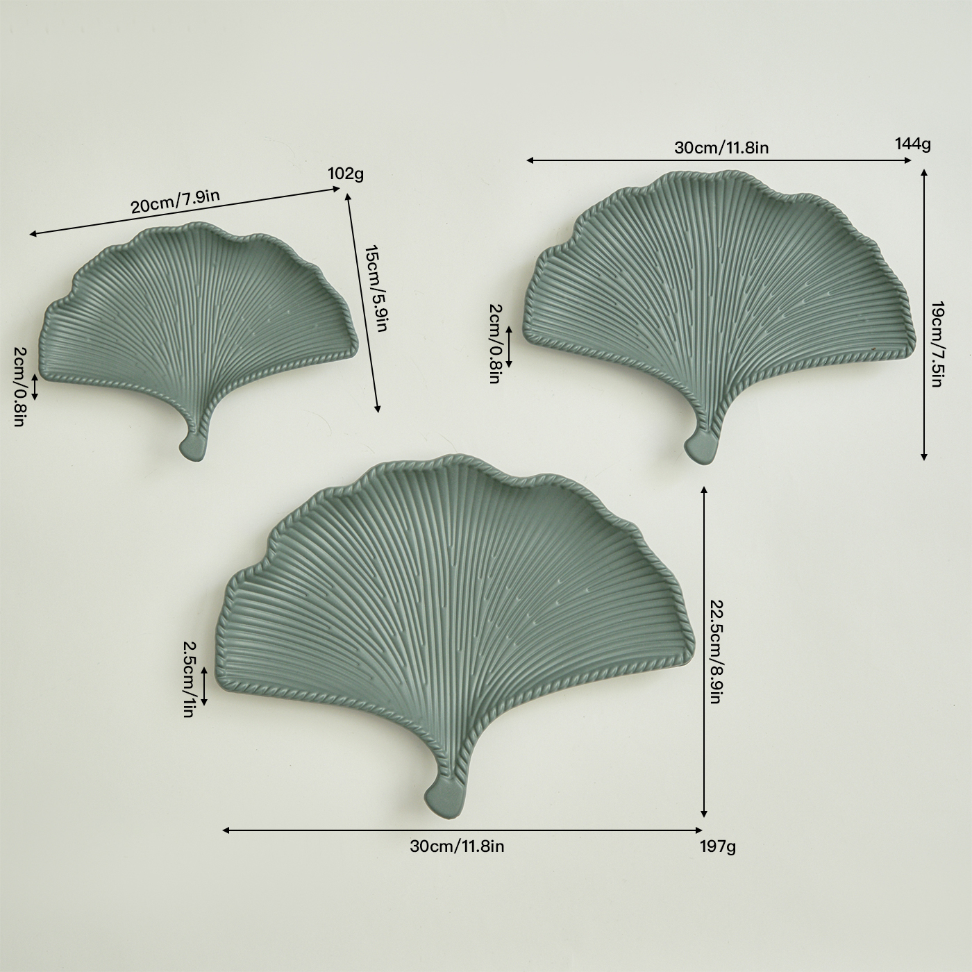Ginkgo leaf tray set of three - gray