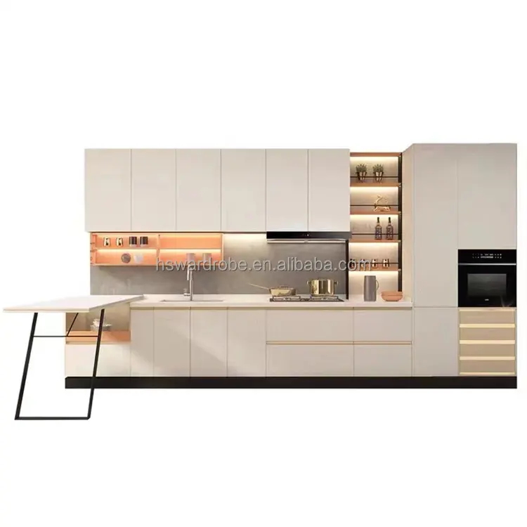 Modern daire modern melamin mutfak kabin setleri kuvars tezgah ile