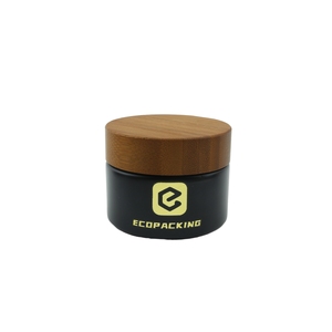 ガラスの瓶5/10/15/20/30/50Gマットブラックフェイスクリーム容器1 2 4オンスプラスチック木目ふた付き - Product Image 2