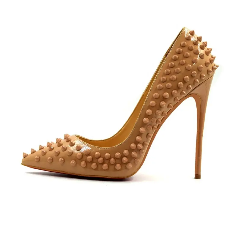 Personalizado Cor Rasa Toe Pontiagudo Fino Salto Alto Sexy Rebites de Spike Studs Mulheres Moda Clássica Sapatos de Festa