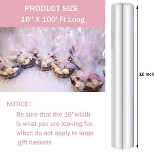 玻璃纸包装卷，宽16英寸x 100英尺塑料礼品篮包装，透明包装纸 - Product Image 2