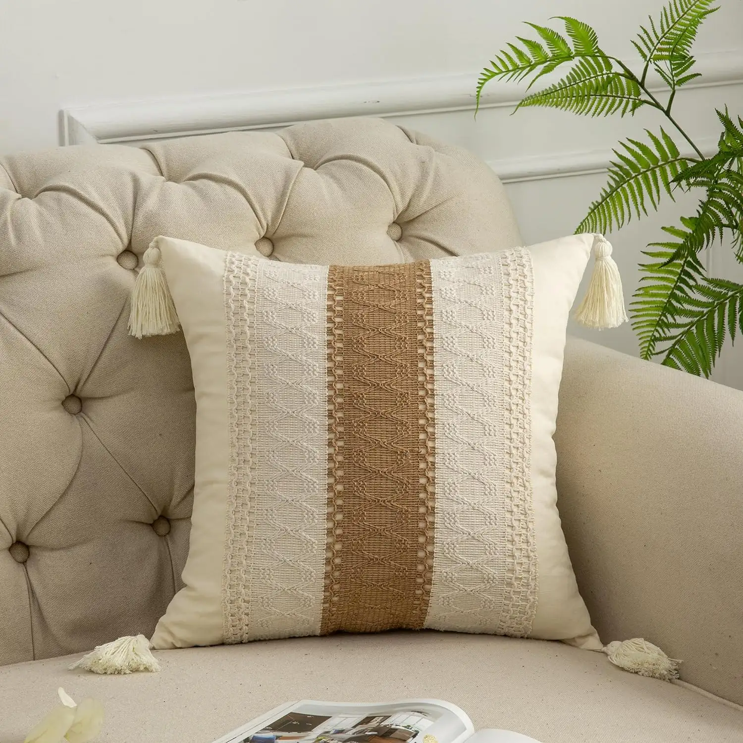 Fundas De Almohada bohemias Juego de almohadas con borlas de algodón y lino Cojines de sofá de sala de estar de estilo bohemio Funda de almohada de lujo