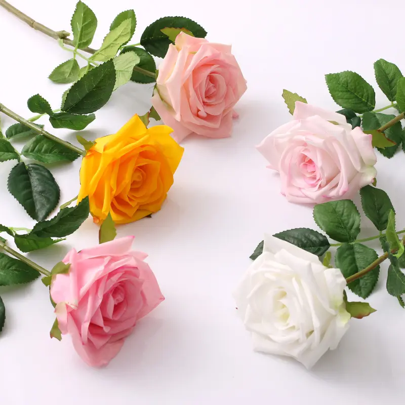 ZUOYI 44cm कृत्रिम रियल टच महसूस मॉइस्चराइजिंग एकल सिर गुलाब का फूल रियल टच वेलेंटाइन दिन के लिए गुलाब
