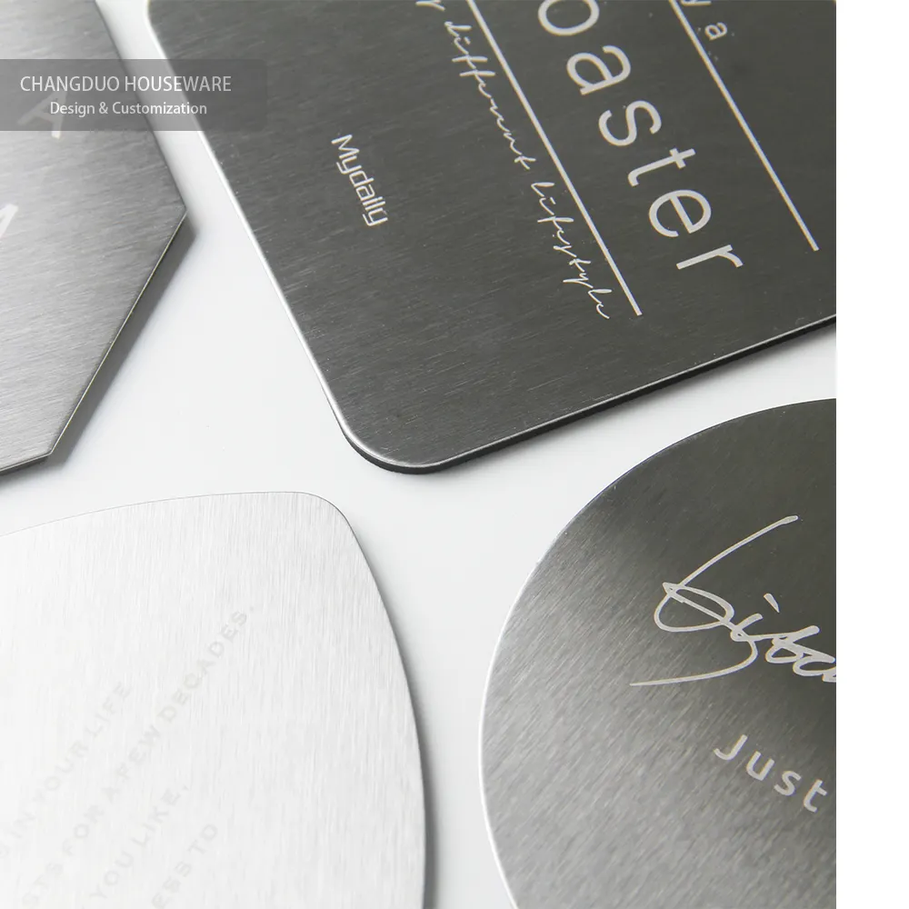 Ins stil matte silber metall edelstahl coaster OEM individuelles logo untersetzer für getränke nach wad matte pad platz octagon