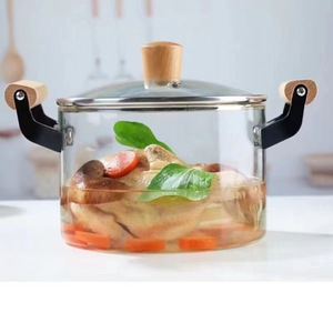 Cổ Điển 5.5 Quart Rõ Ràng Glass Chứng Khoán Nồi Với Tay Cầm Bằng Gỗ Nắp Cảm Ứng Dưới Cho Bếp Nấu Ăn Súp & Sữa - Product Image 3