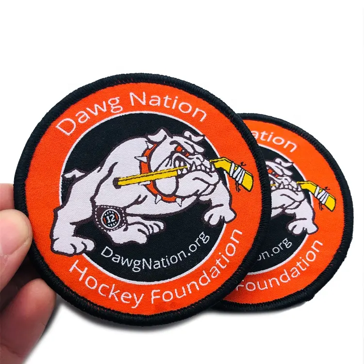 Wholesale Custom 100%polyester Stick on Jacket Name Logo Machine Woven Sports Fabric Patches and Badges for Clothes