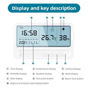 Touch Control LED <strong>Large</strong> Screen Thermometer <strong>Hygrometer</strong> With Weather Date/Time Alarm Clock USB Charging Digital Humidity Meter - Product Image 2