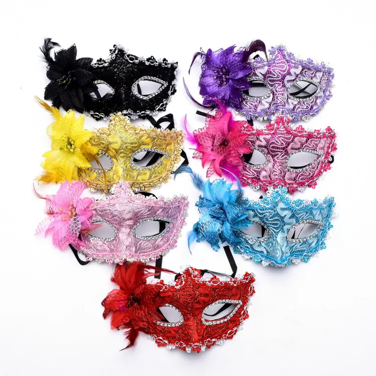Mardi Gras maschera mascherata maschera con piume Unisex mezza mascherata maschere veneziane di natale in maschera forniture per feste