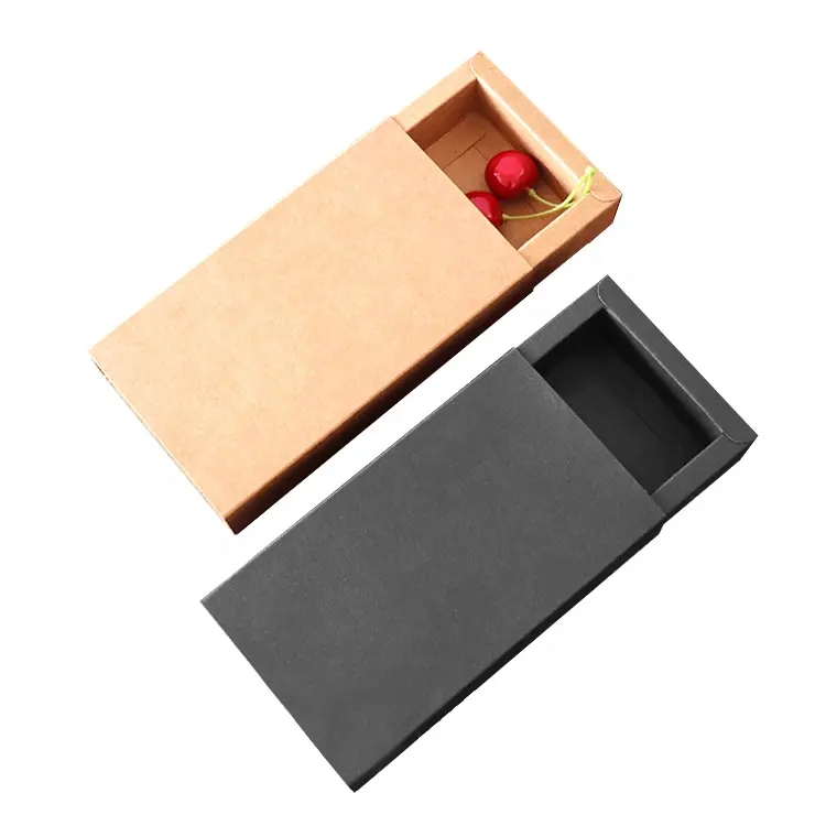 Scatola per cassetti in carta scorrevole nera Kraft all'ingrosso piccola confezione regalo per calzini cravatta snack intimo giocattolo