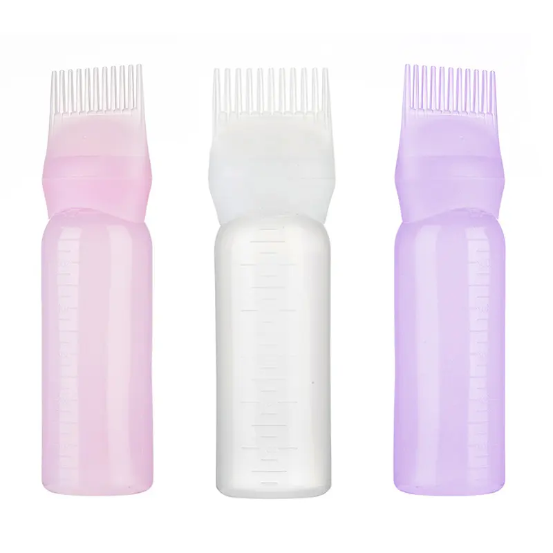 Herramientas de peluquería Salón de belleza de plástico botella de tinte de color de cabello champú Color de raíz Peine botella aplicadora de aceite