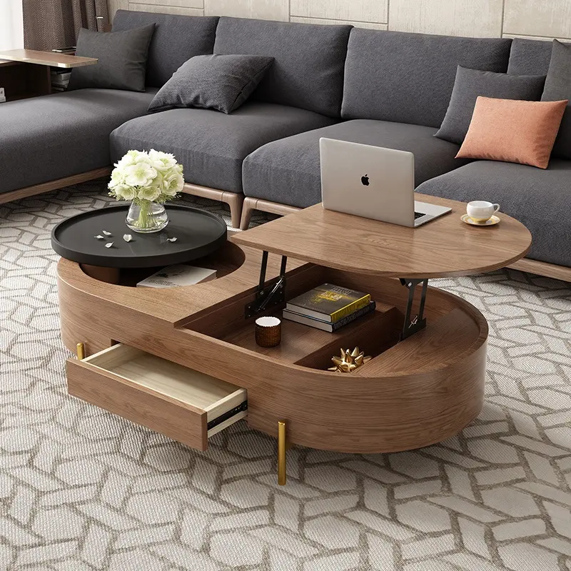 Das nordische moderne Design Wohnzimmer Edelstahl füße Lift Top Wood Couch tischset