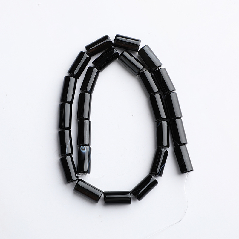 Black onyx tube beads approx. 8x15mm