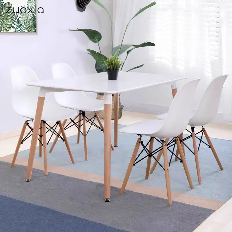 Conjunto de cadeiras de mesa de cozinha de plástico moderno nórdico, pernas de madeira de faia, conjunto de cadeiras para sala de jantar, móveis para casa