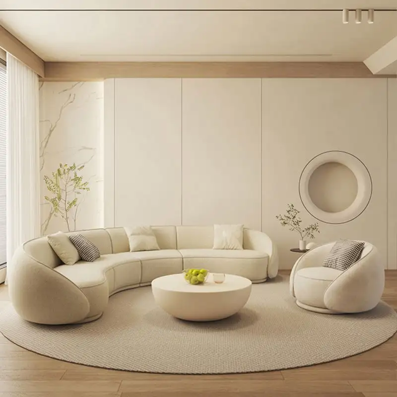 Fransız minimalizm modern Minimalist beyaz yarım daire tasarımcı kanepeler lüks koltuk takımı tasarım salonu yuvarlak kavisli kanepe