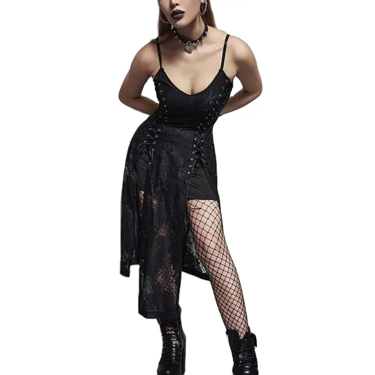 2023 New Spring Gothic Dress compleanno donna abito in raso drappeggiato aderente Vintage Goth Lolita Mini abiti Casual neri naturali