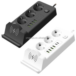 European 3 Socket Power Strip With Wireless Charging Rack,Extension Cable 3 Outlets With USB a + USB C Port Charger Power Socket - Product Image 1