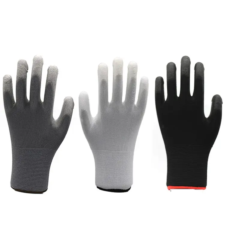 Aşınmaya dayanıklı güvenlik çalışması 13 Gauge Polyester/naylon örme PU kaplamalı eldiven