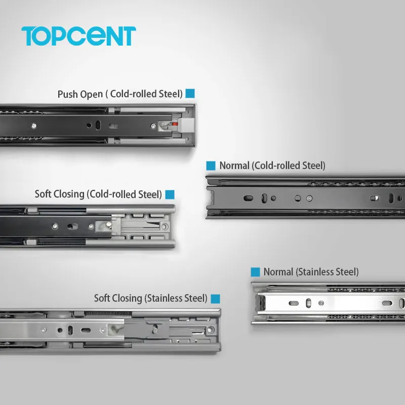 TOPCENT correderas télescopiques extension complète des canaux de tiroir d'armoire à fermeture douce glissières de tiroir