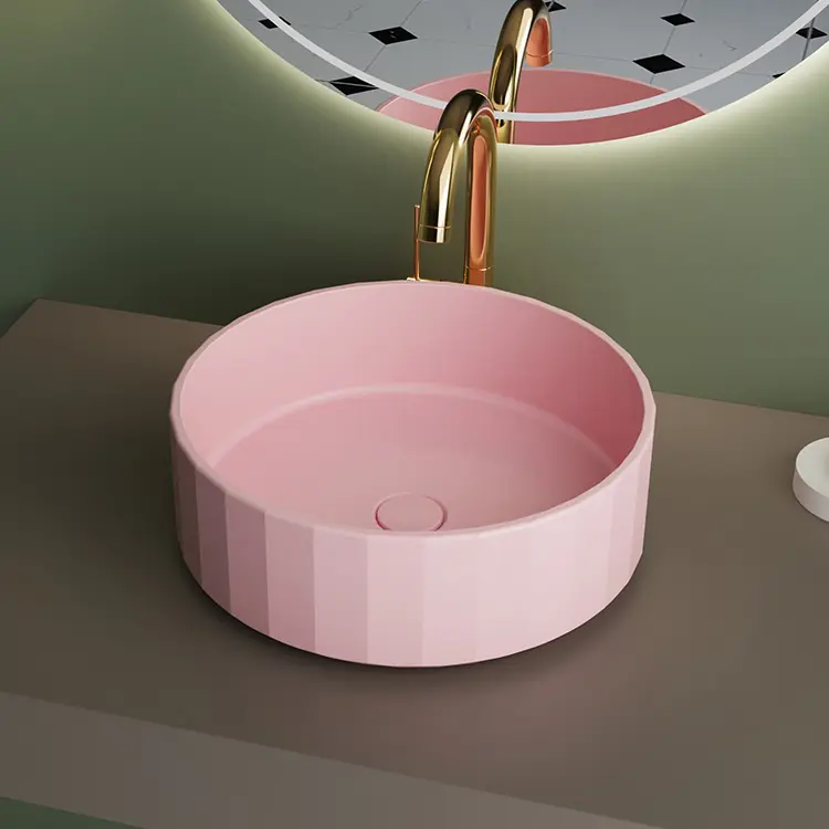 Cuvette de salle de bains moderne faite à la main cuvette évier en ciment lavabo rond rose art bassin