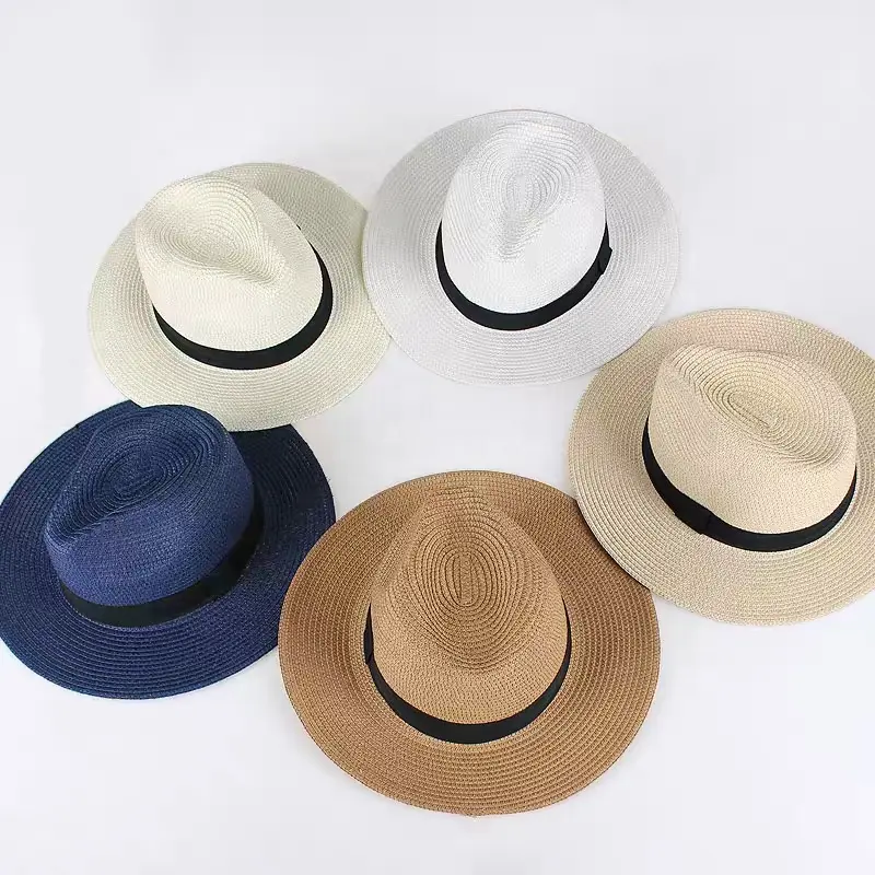 casual wholesale women men beach ribbon summer panama UV protection sun straw Chapeau Femme Sombrero caps hats for summer