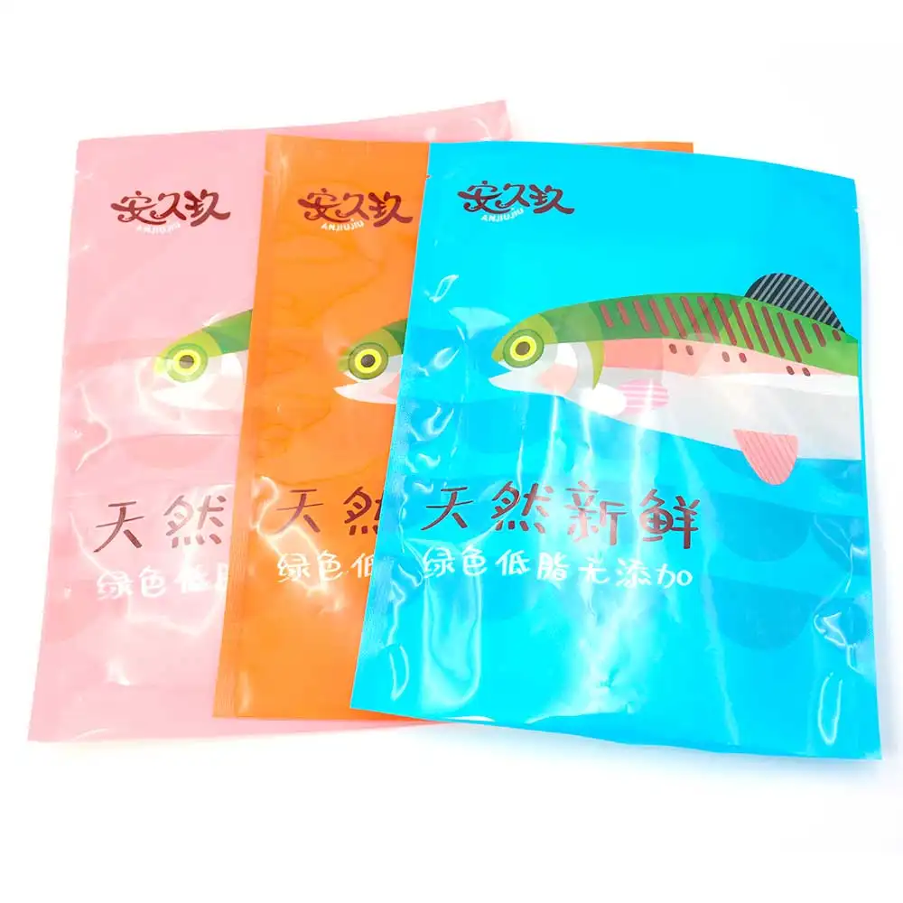 खाद्य हीट सील पैक करने के लिए कस्टम मुद्रित प्लास्टिक बैग, समुद्री भोजन के लिए 3 साइड सील बैग उच्च तापमान रिटॉर्ट पाउच
