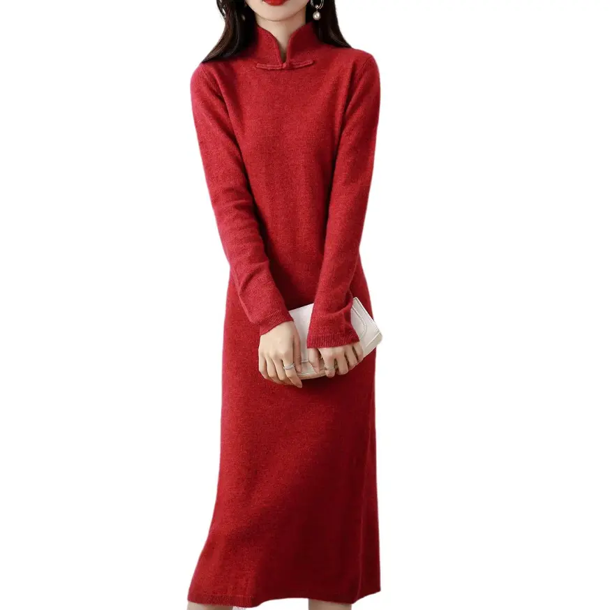 Suéter personalizado de otoño e invierno para mujer, jerséis de cuello alto, ropa Coreana de punto superior, vestidos de suéter de lana