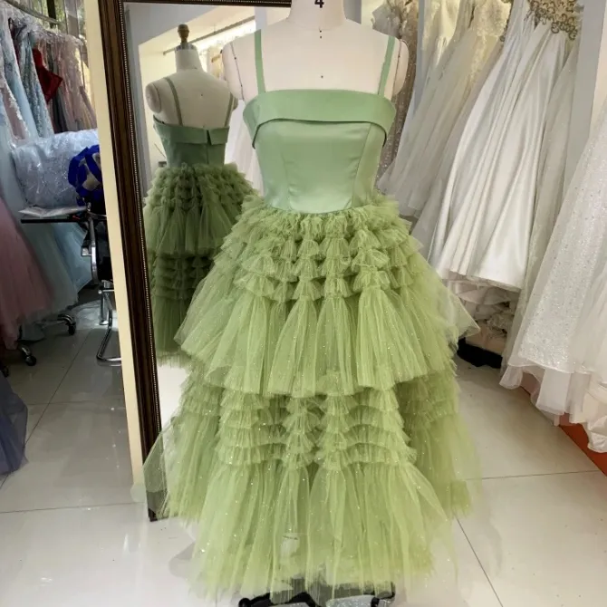 2024 mujeres nueva falda elegante con volantes Sage Homecoming Vestidos cortos para niña