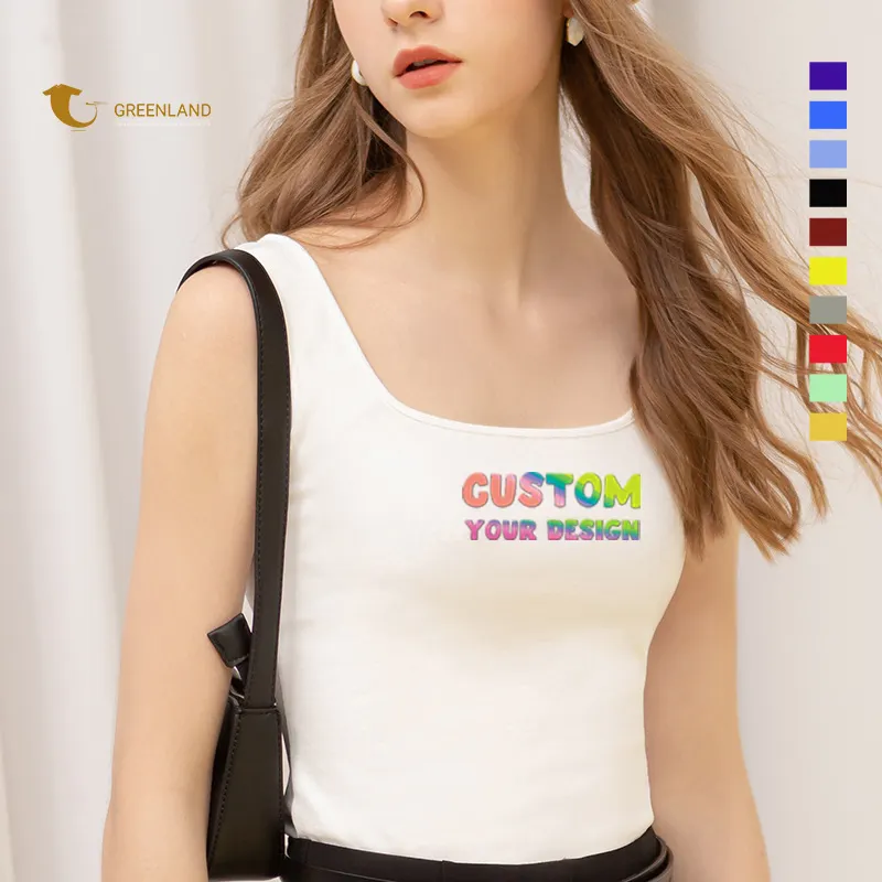 Ropa interior de algodón y LICRA para mujer, chalecos con cuello cuadrado liso, camisetas sin mangas ajustadas personalizadas, moda de verano