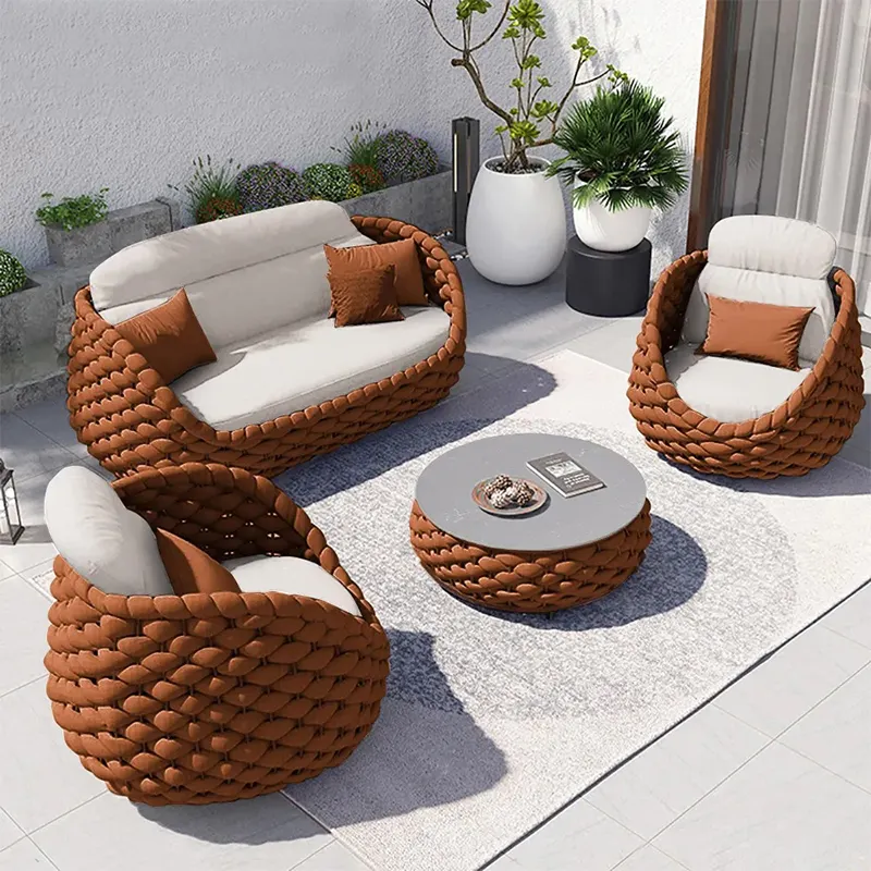 Set da giardino in vimini di lusso moderno divano esterno in Rattan per Patio Hotel o giardino con Design per il tempo libero all'aperto