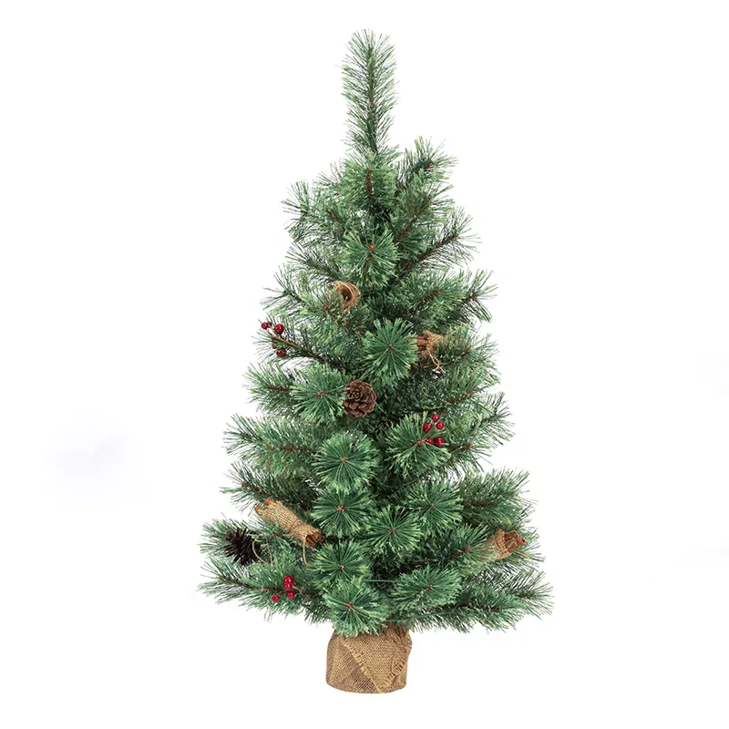 Hijau disesuaikan PE PVC 60CM kecil pot tanaman tas berdiri pohon Natal dengan lampu dan berdiri