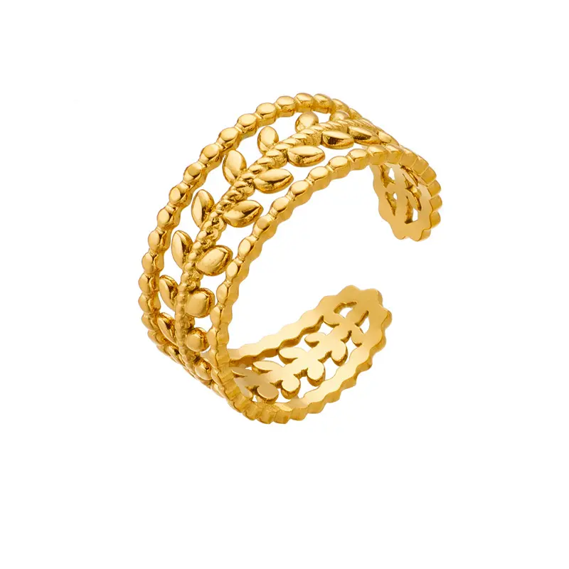 Stile francese di Design in acciaio inox placcato oro cavo albero di olivo ramo di anello foglia per le ragazze delle donne