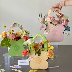 Sacchetti per Bouquet di fiori in carta Kraft con manico per negozi di fiori, imballaggi per confezioni regalo a prova di acqua
