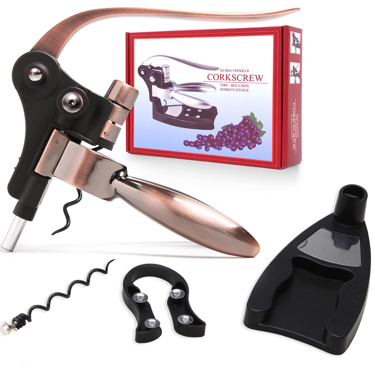 Apribottiglie a forma di testa di coniglio in bronzo con scatola colorata - Set da 4 pezzi