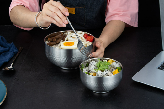 Household Food Grade 304 Stainless Steel Bowl Double Layer Anti-scalding Anti-falling Bowl Baby Rice Bowl