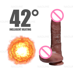 Kablosuz uzaktan kumanda silikon kahverengi teleskopik isıtma büyük Dildo seks oyuncakları vibratör Dildo kadınlar için seks oyuncakları kadın