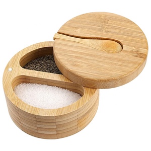 Kitchen <strong>2</strong>-Compartment Bamboo <strong>Spice</strong> Box for Pepper and Salt Box with Spoon Wooden Seasoning Boxes <strong>Spice</strong> <strong>Jars</strong> - Product Image 4