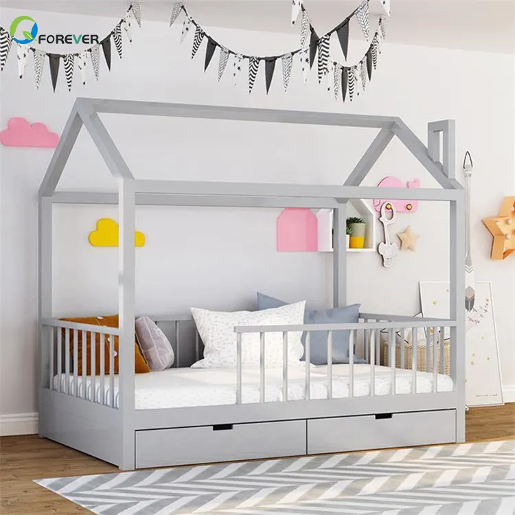 Nórdicos de madera maciza de estilo bebé niño estudiante de una sola cama doble de princesa de marco de madera fotografía foto casa apoyos de la cama