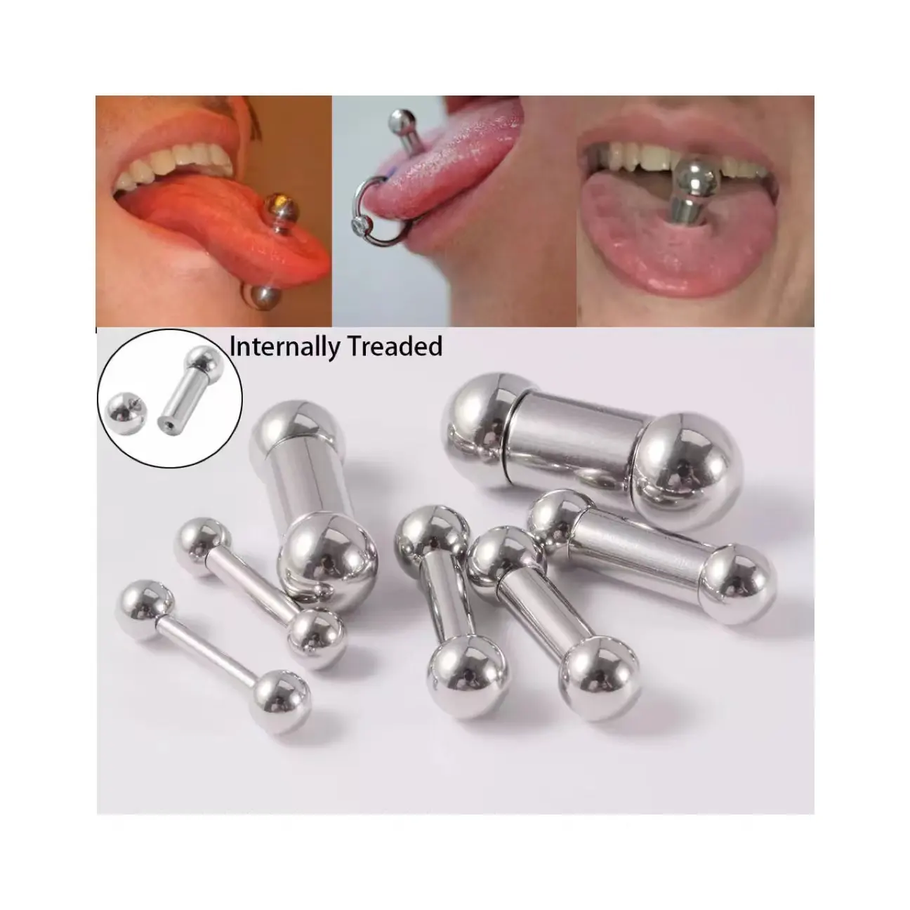 Nuovo 1PC di grandi dimensioni 316L acciaio chirurgico filettato interno bilanciere lingua anelli capezzolo espansore carne bilanciere lingua Piercing