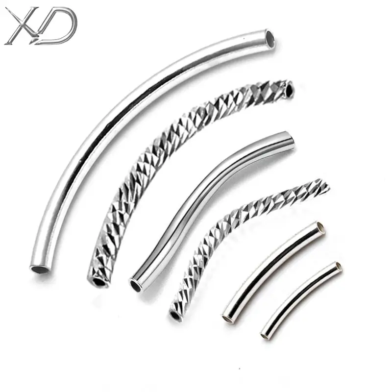 XD P151 925 sterling silver smooth metal curved tube spacer bead 925 sterling silver elbows DIY bracelet accessories