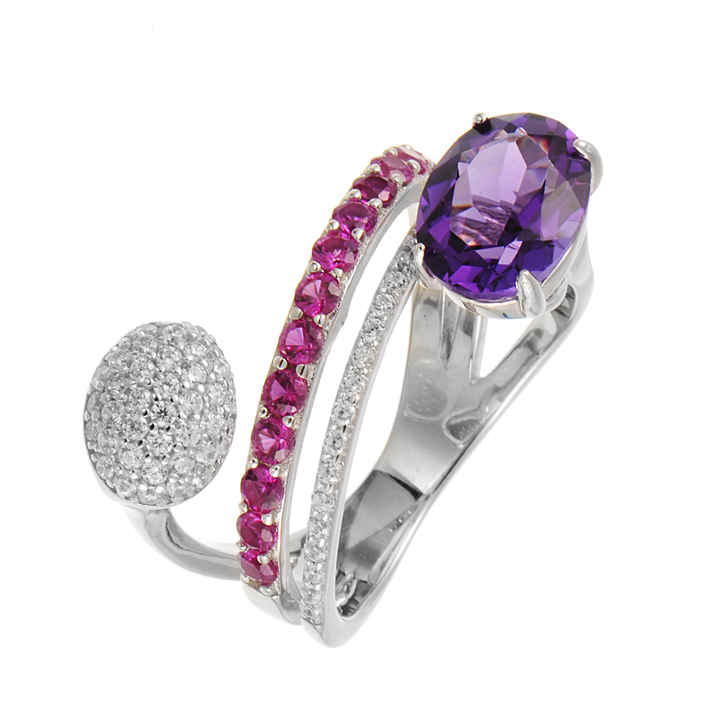 Anello con diamante 925 in argento rubino ametista a 3 colori con Design unico di buona qualità