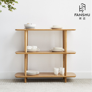 24年工場直販フリースタンディング3層ソリッドオーク大型木製棚 - Product Image 2