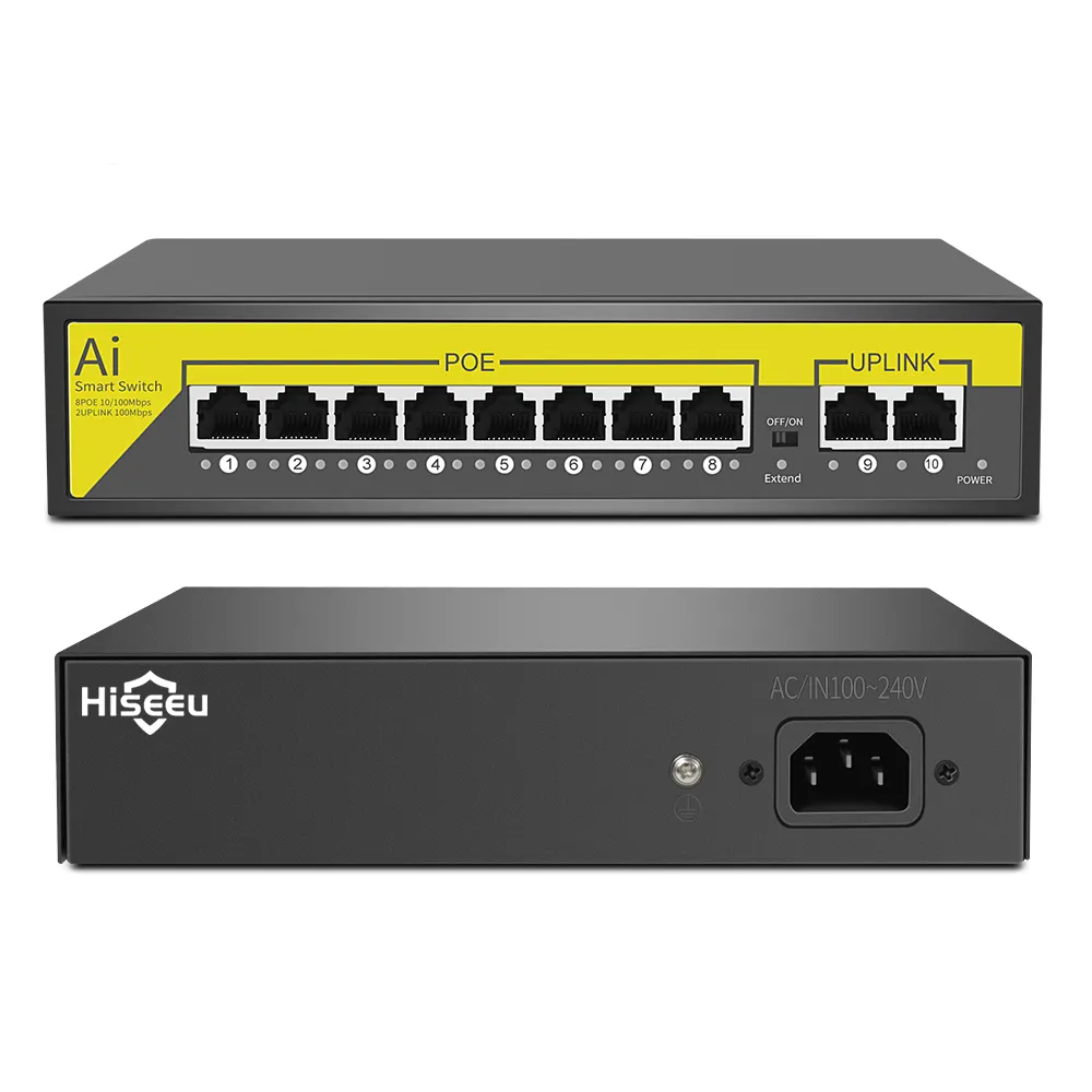 Hiseeu 48V 8 портов POE коммутатор Ethernet 10/100 Мбит/с IEEE 802,3 af/at для IP камера видеонаблюдения системы беспроводной AP ft