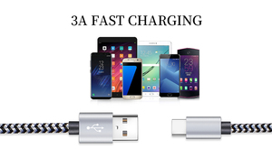 厂家批发<span class=keywords><strong>USB</strong></span> C快速充电线高速3A/2.4A c型充电线适用于iPhone三星华为