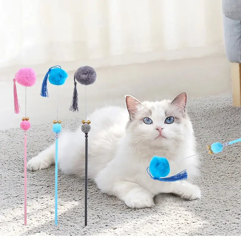 New hot sale 5 styles interactive cat wand toys cat teaser wand with feather and bell for indoor cats kittens kitty fun play toy