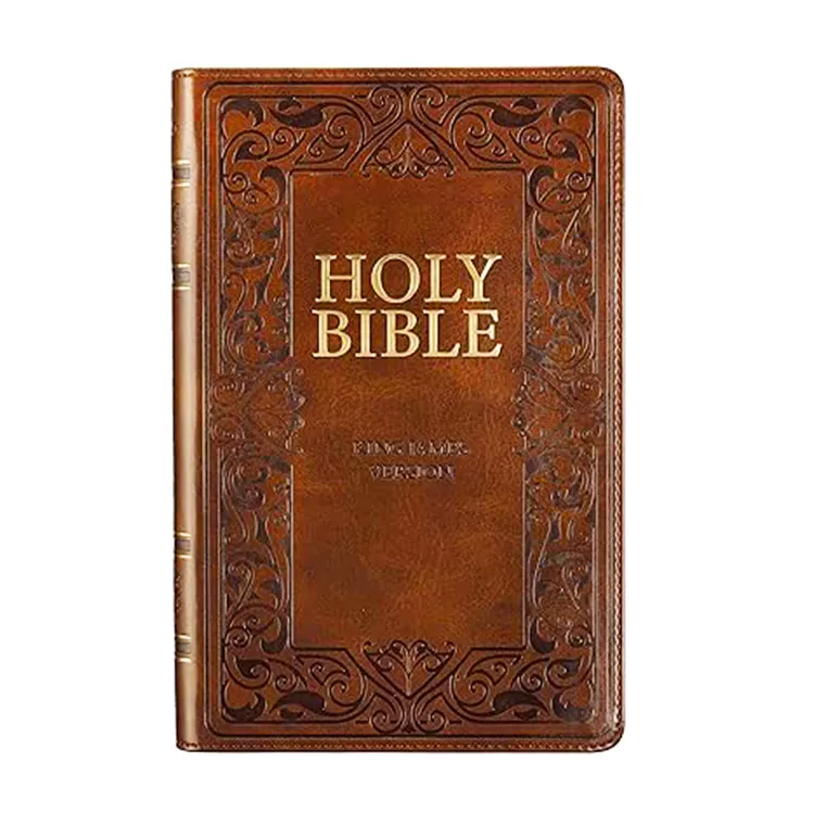 Cubierta de cuero personalizada Inglés católico Santo KJV versión Biblia libros impresión con borde dorado