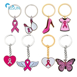 Fabriek Liefdadigheidsactiviteiten Borstkanker Bewustzijn Roze Lint Sleutelhangers Sleutelhangers Souvenir Metalen Custom Borstkanker Sleutelhanger - Product Image 1