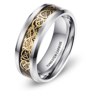 8mm Beveled Edges Recessed Center Grooved Tungsten Ring Blank for <strong>Inlay</strong> - Product Image 3